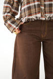 CAMICIA GRETA MARRONE CROPPED A QUADRI CON BORDO ARRICCIATO
