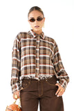 CAMICIA GRETA MARRONE CROPPED A QUADRI CON BORDO ARRICCIATO