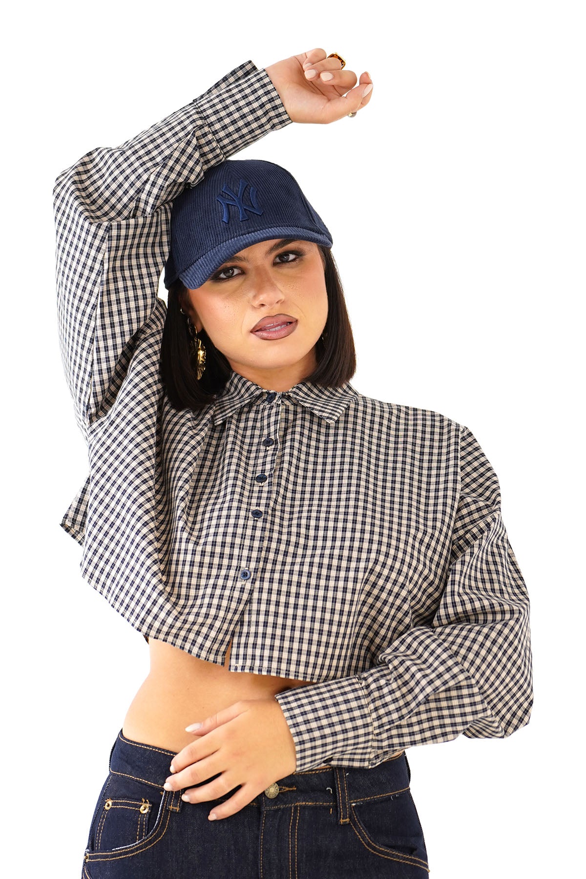 CAMICIA MAYA CROPPED BLU MICRO CHECK A QUADRETTI