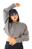 CAMICIA MAYA CROPPED BLU MICRO CHECK A QUADRETTI