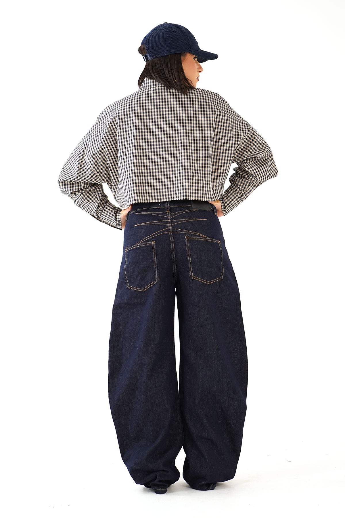 CAMICIA MAYA CROPPED BLU MICRO CHECK A QUADRETTI