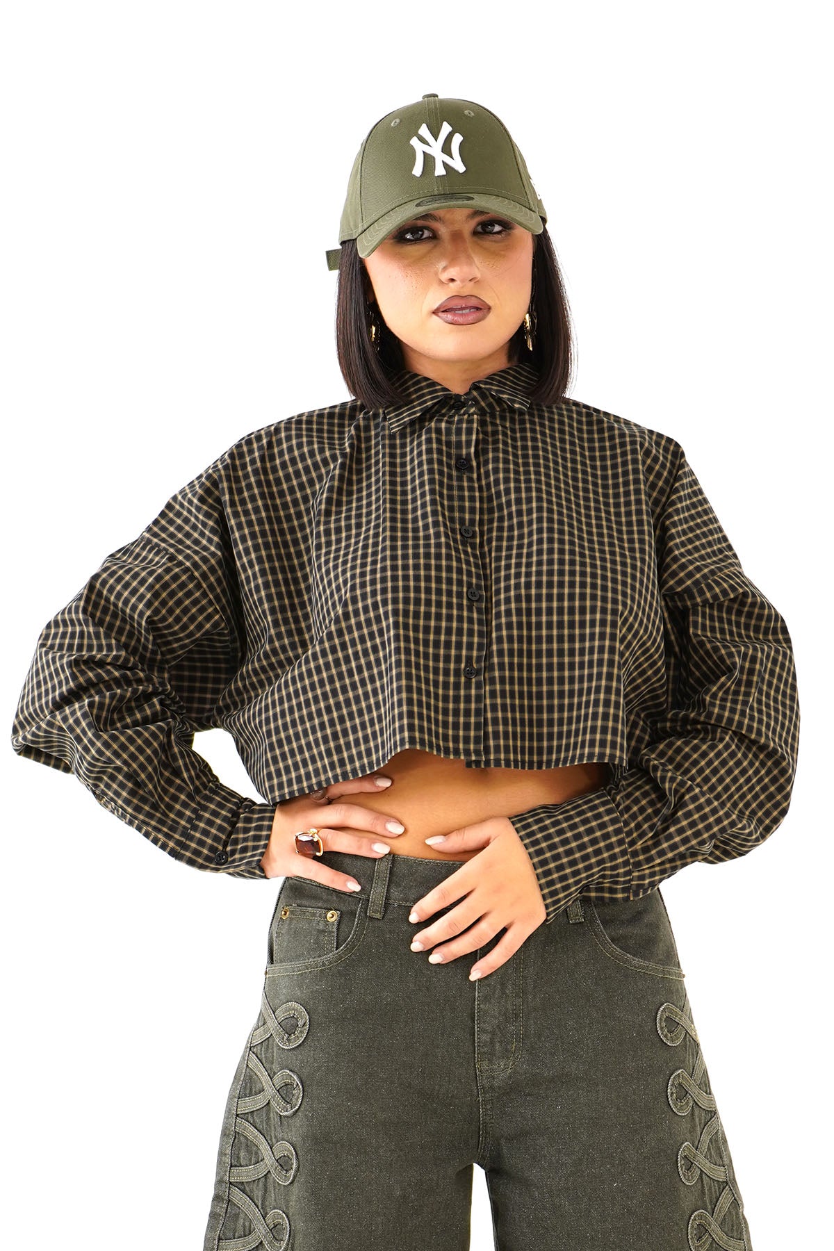 CAMICIA MAYA CROPPED VERDE MICRO CHECK A QUADRETTI