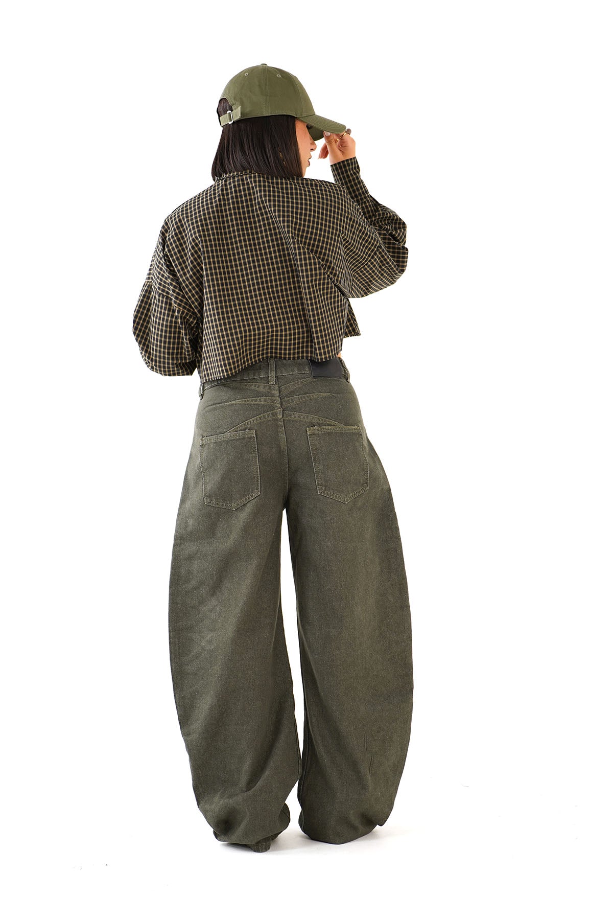 JEANS BALLON CHRISSIE VERDE CON CUCITURE DECORATIVE