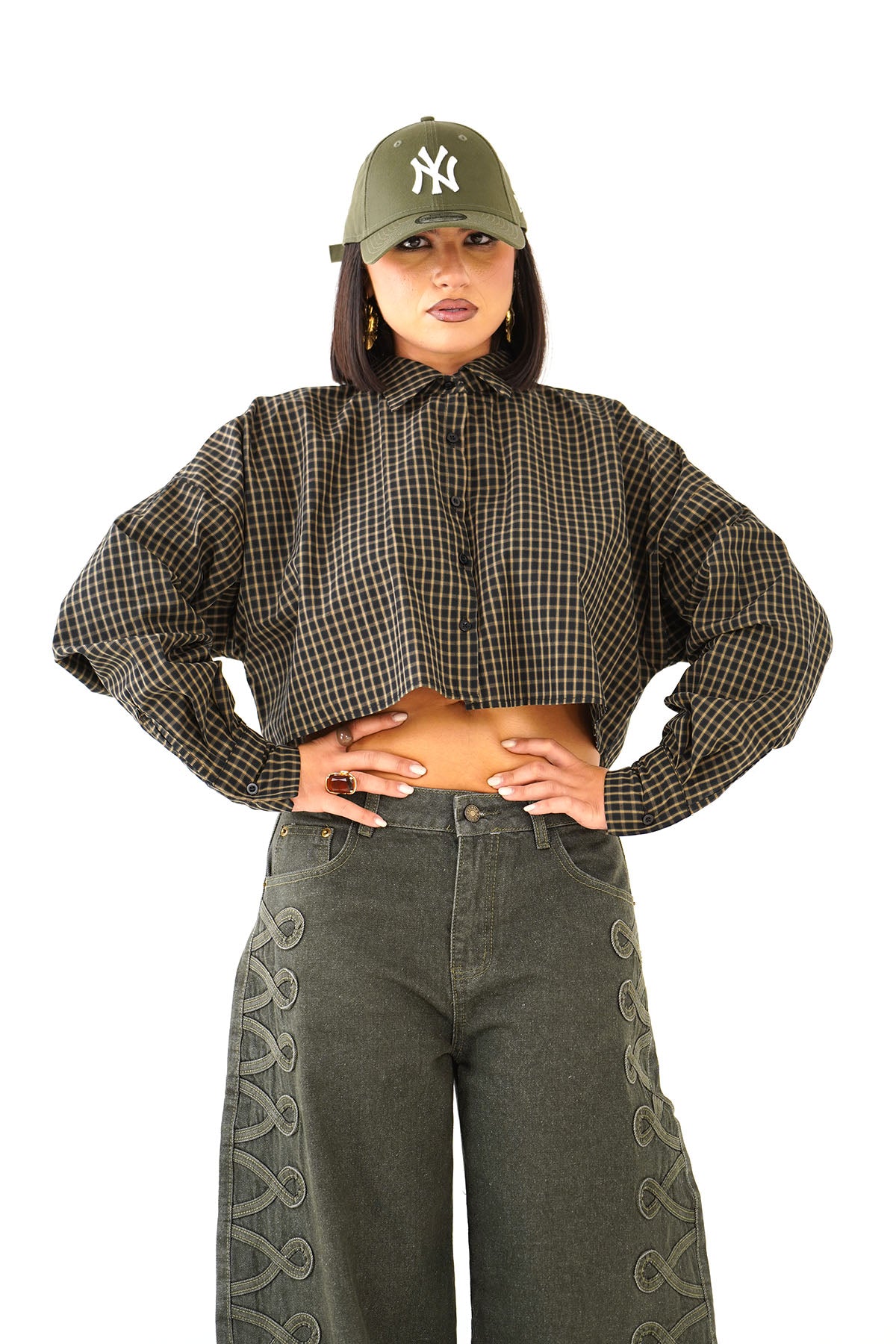 CAMICIA MAYA CROPPED VERDE MICRO CHECK A QUADRETTI