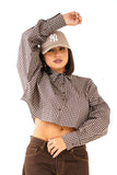 CAMICIA MAYA CROPPED MARRONE MICRO CHECK A QUADRETTI