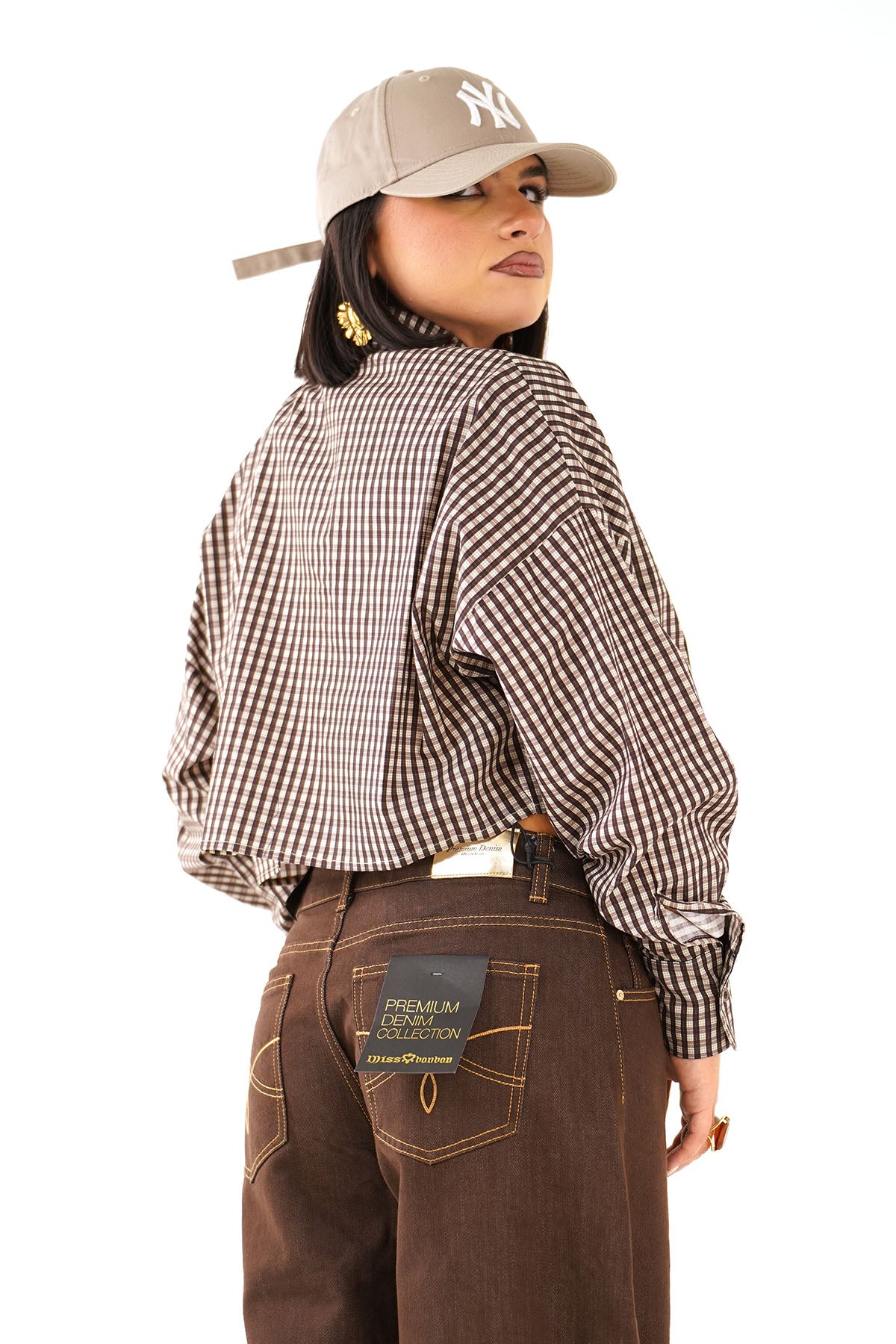 CAMICIA MAYA CROPPED MARRONE MICRO CHECK A QUADRETTI