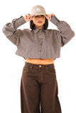CAMICIA MAYA CROPPED MARRONE MICRO CHECK A QUADRETTI