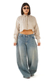 CAMICIA MAYA CROPPED BEIGE MICRO CHECK A QUADRETTI JUSTWEST