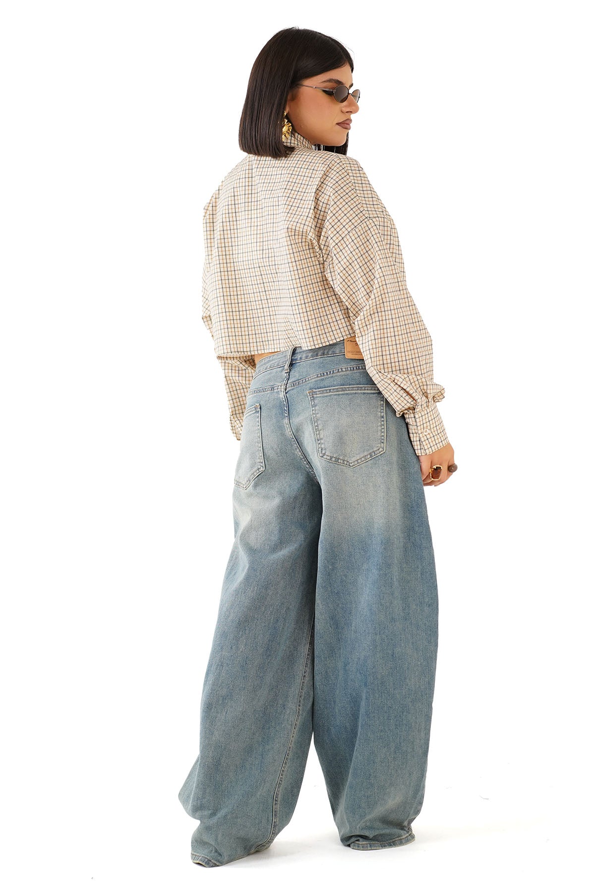 CAMICIA MAYA CROPPED BEIGE MICRO CHECK A QUADRETTI JUSTWEST