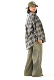 CAMICIA RUBINA VERDE OVERSIZE A QUADRI CON SPALLINE IMBOTTITE TAGLIA UNICA JUST WEST