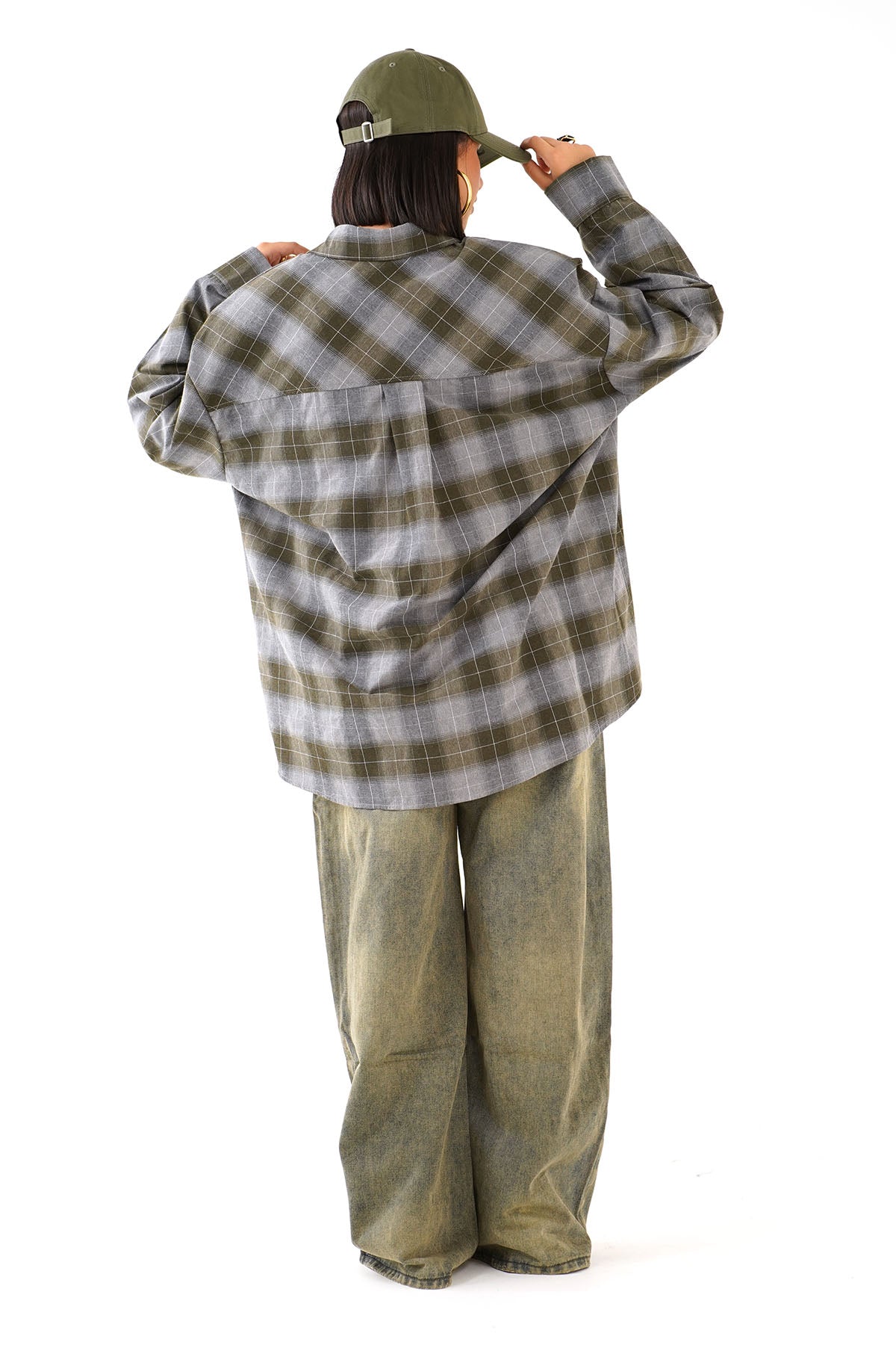 CAMICIA RUBINA VERDE OVERSIZE A QUADRI CON SPALLINE IMBOTTITE TAGLIA UNICA JUST WEST
