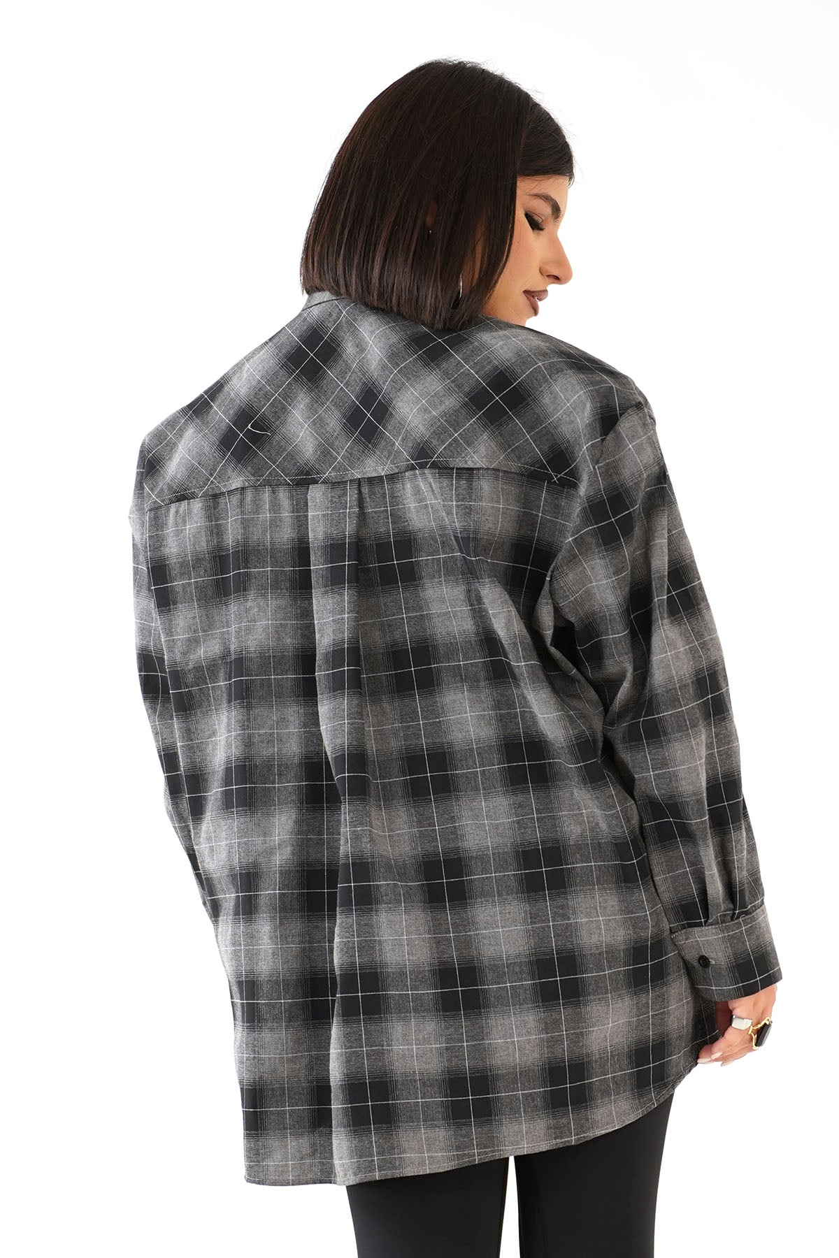 CAMICIA RUBINA NERA OVERSIZE A QUADRI CON SPALLINE IMBOTTITE TAGLIA UNICA JUST WEST