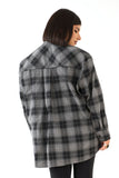CAMICIA RUBINA NERA OVERSIZE A QUADRI CON SPALLINE IMBOTTITE TAGLIA UNICA JUST WEST