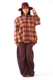 CAMICIA RUBINA TERRACOTTA OVERSIZE A QUADRI CON SPALLINE IMBOTTITE TAGLIA UNICA JUST WEST