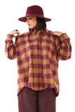 CAMICIA RUBINA TERRACOTTA OVERSIZE A QUADRI CON SPALLINE IMBOTTITE TAGLIA UNICA JUST WEST