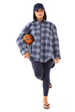 CAMICIA RUBINA BLU OVERSIZE A QUADRI CON SPALLINE IMBOTTITE TAGLIA UNICA JUST WEST