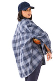 CAMICIA RUBINA BLU OVERSIZE A QUADRI CON SPALLINE IMBOTTITE TAGLIA UNICA JUST WEST