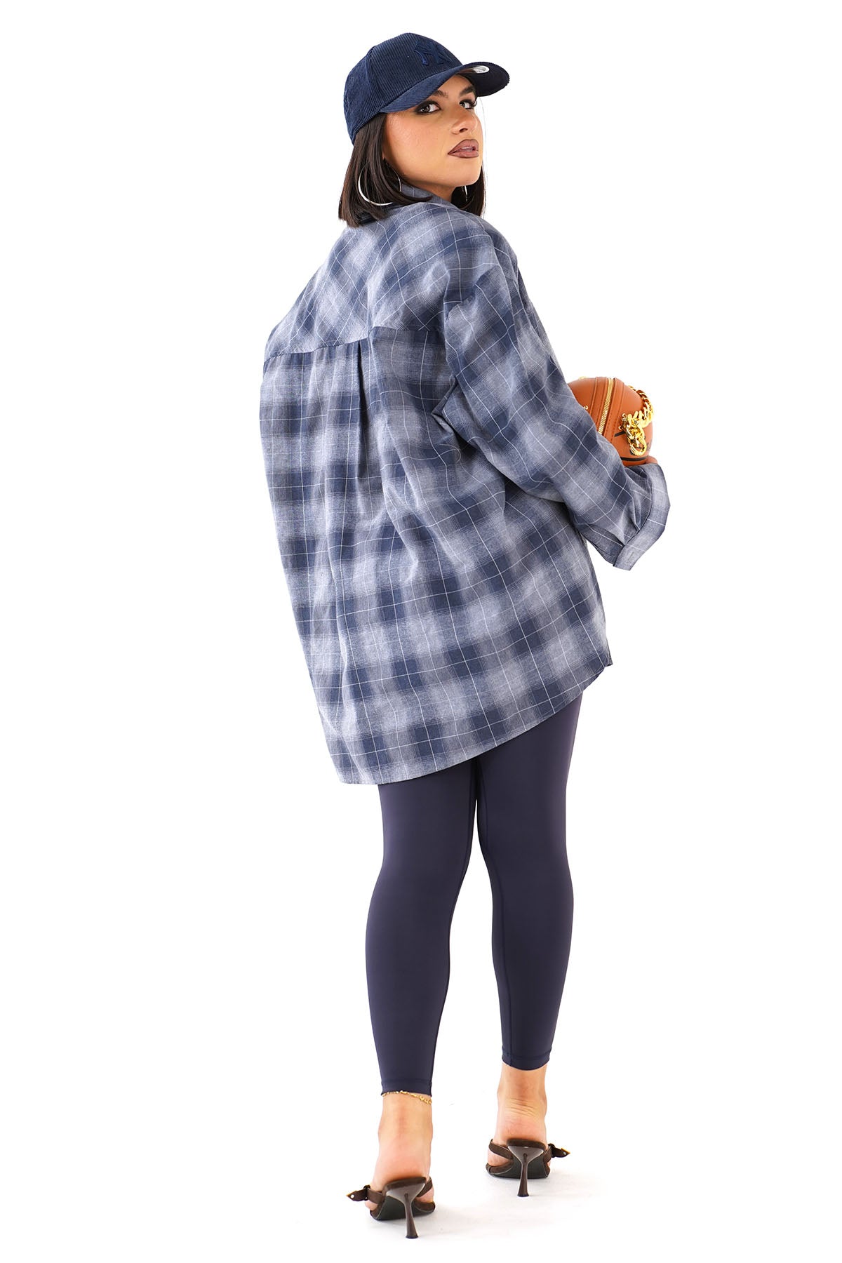 CAMICIA RUBINA BLU OVERSIZE A QUADRI CON SPALLINE IMBOTTITE TAGLIA UNICA JUST WEST