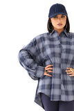 CAMICIA RUBINA BLU OVERSIZE A QUADRI CON SPALLINE IMBOTTITE TAGLIA UNICA JUST WEST