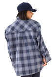 CAMICIA RUBINA BLU OVERSIZE A QUADRI CON SPALLINE IMBOTTITE TAGLIA UNICA JUST WEST