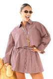 COORDINATO MEGAN BORDEAUX CAMICIA CROPPED E MINIGONNA A QUADRETTI TAGLIA UNICA JUST WEST