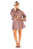 COORDINATO MEGAN BORDEAUX CAMICIA CROPPED E MINIGONNA A QUADRETTI TAGLIA UNICA JUST WEST