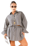 COORDINATO MEGAN PANNA BLU CAMICIA CROPPED E MINIGONNA A QUADRETTI TAGLIA UNICA JUST WEST