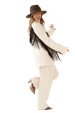 TAILLEUR SKYLER BEIGE SARTORIALE BLAZER FRANGE E PANTALONE