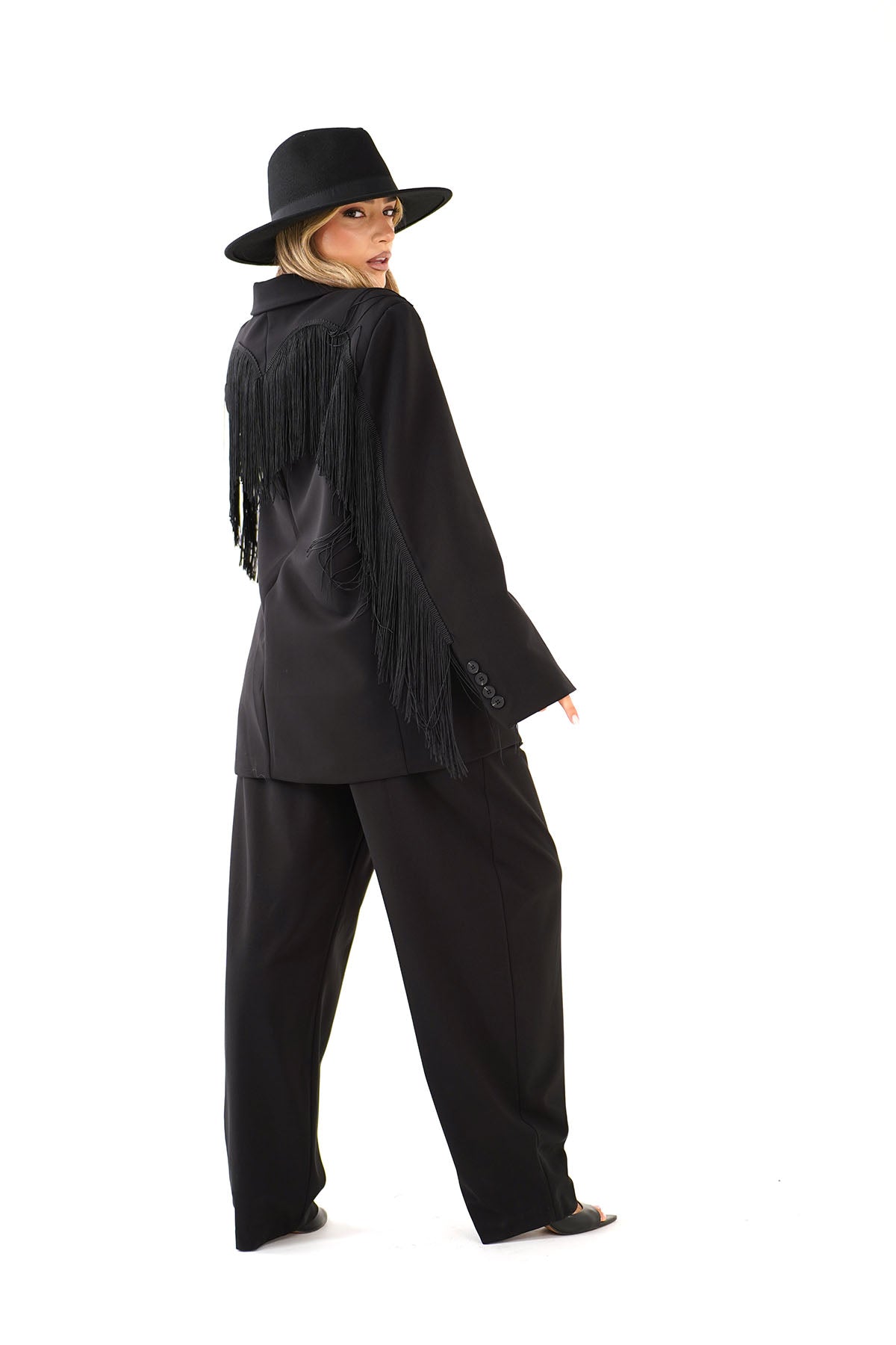 PANTALONE VIDA  NERO WIDE LEAG CON PIEGHE