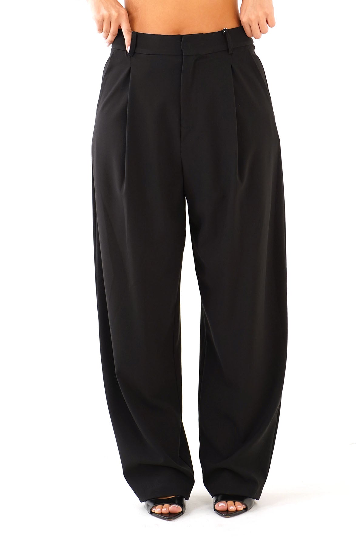 PANTALONE VIDA  NERO WIDE LEAG CON PIEGHE