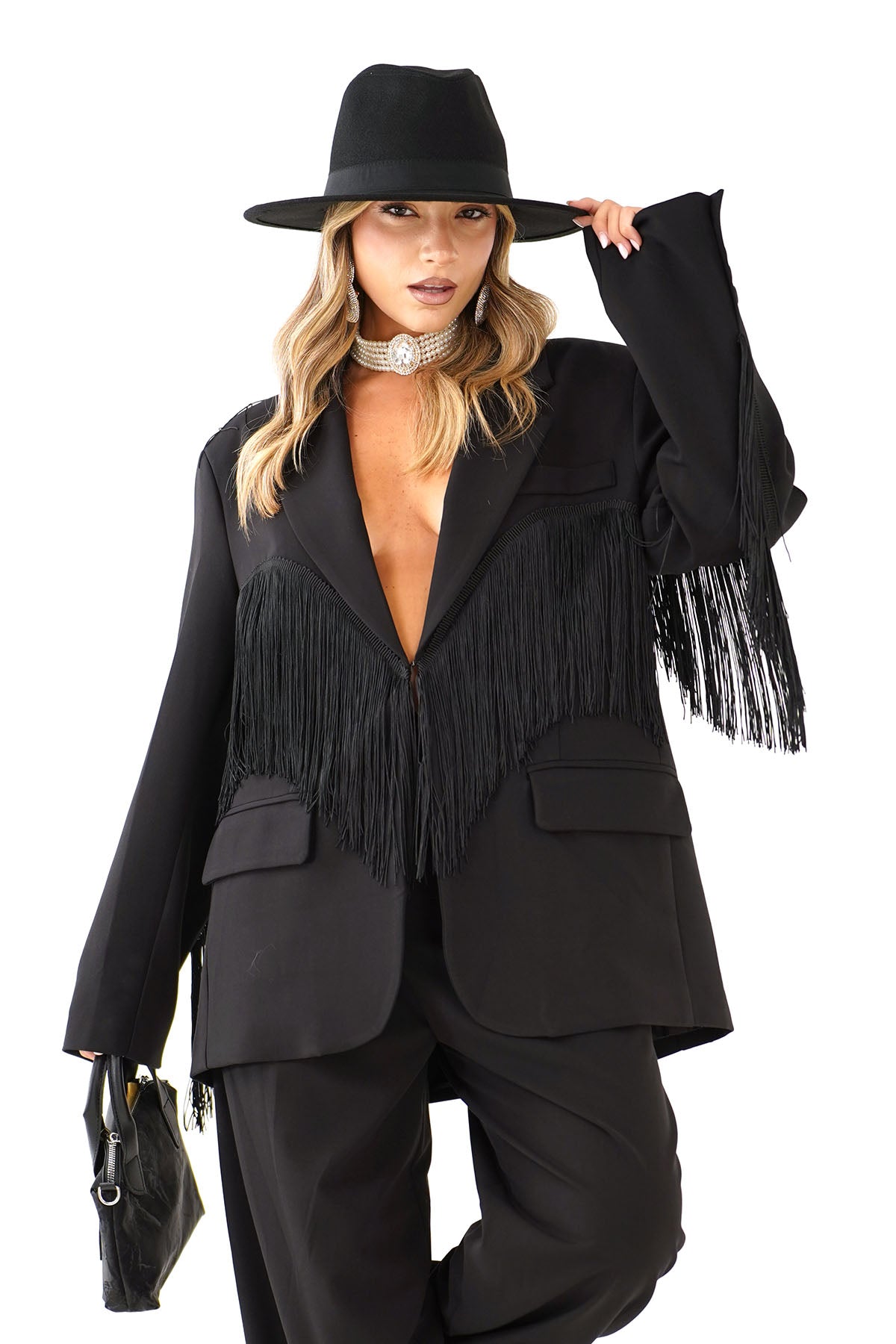 BLAZER PARIS OVERSIZE NERO CON FRANGE LUMINA