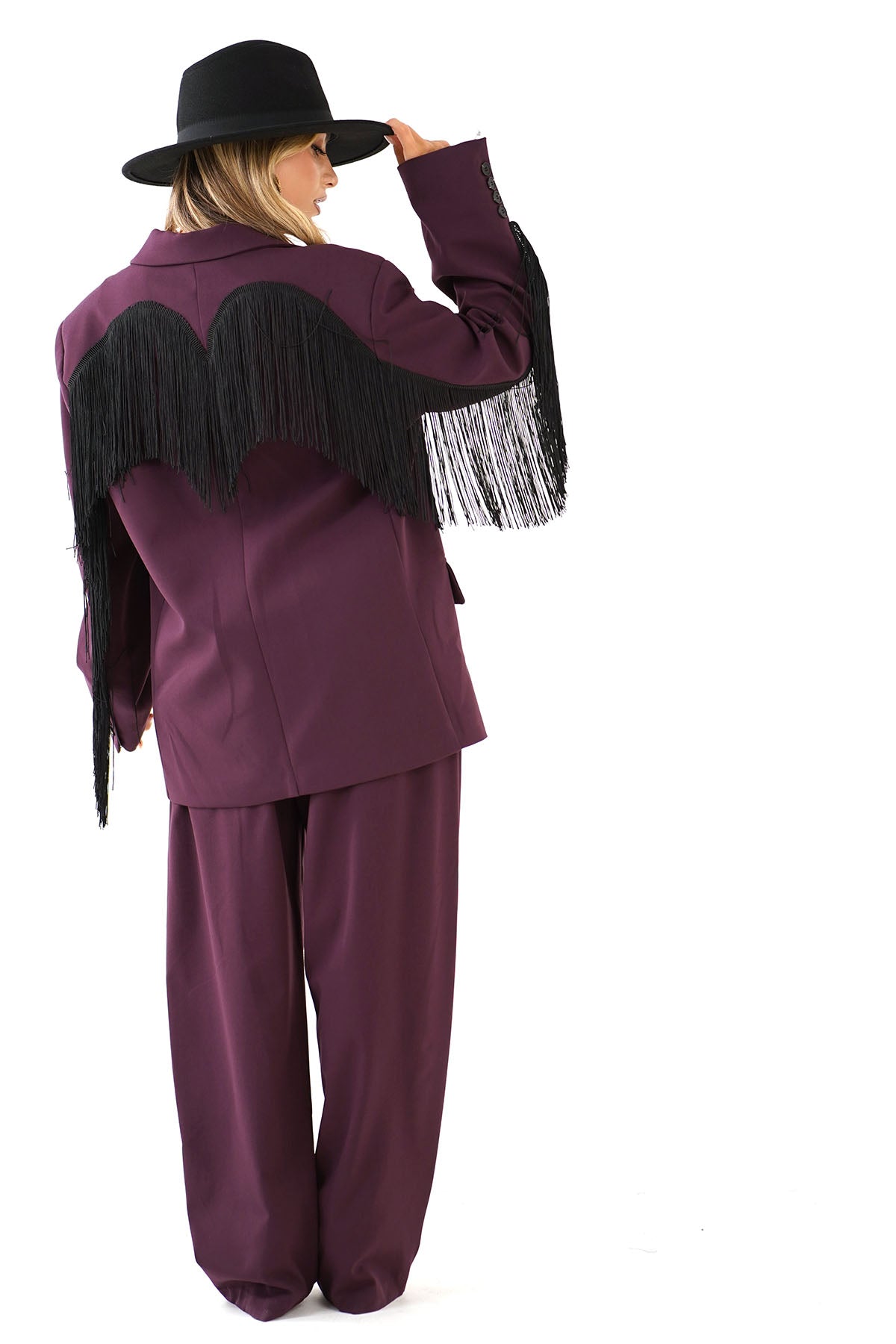 TAILLEUR SKYLER BORDEAUX SARTORIALE BLAZER FRANGE E PANTALONE
