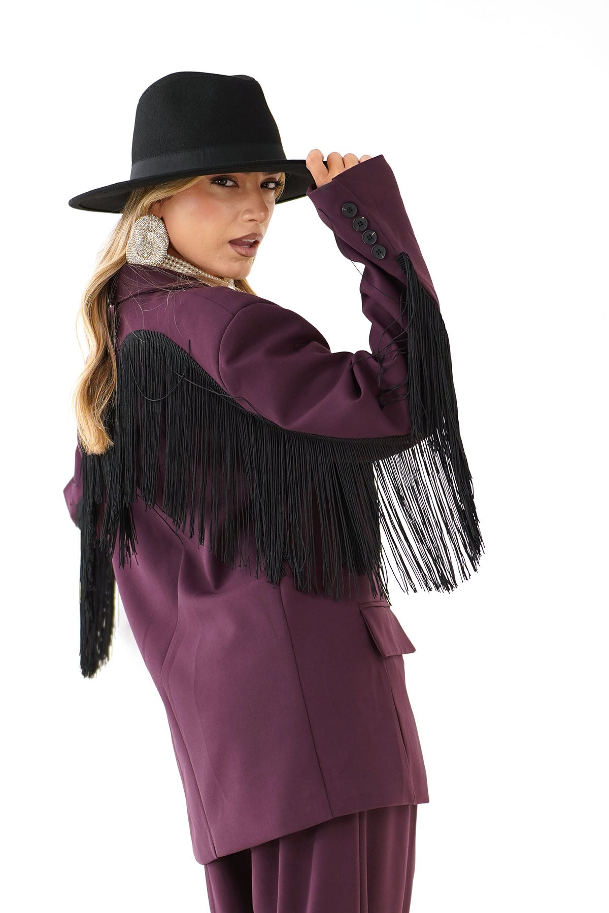 TAILLEUR SKYLER BORDEAUX SARTORIALE BLAZER FRANGE E PANTALONE