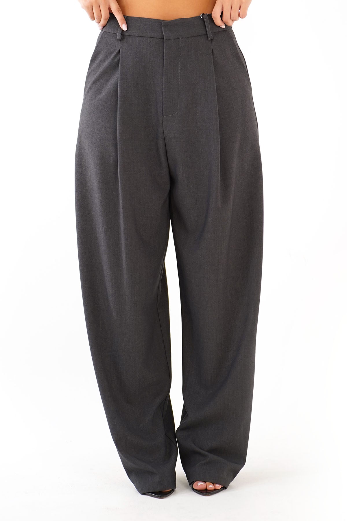 PANTALONE VIDA GRIGIO WIDE LEAG CON PIEGHE