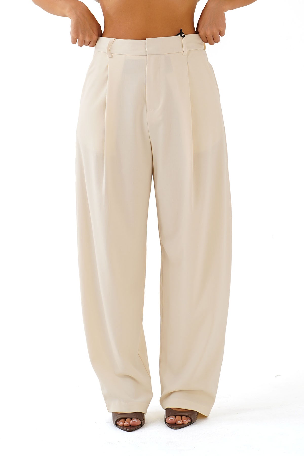 PANTALONE VIDA BEIGE WIDE LEAG CON PIEGHE