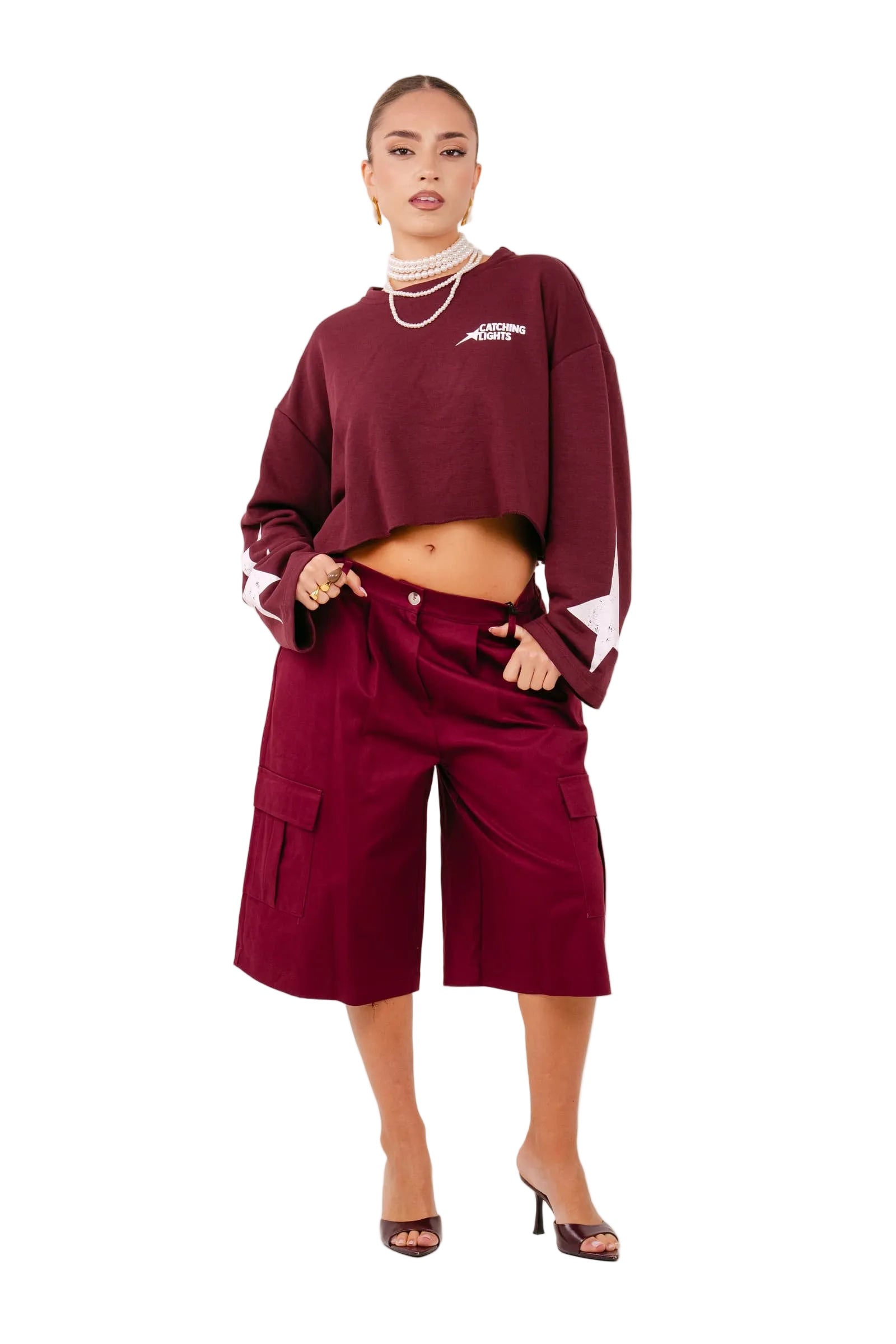 BERMUDA MIRAGE CARGO BORDEAUX CON TASCHE JUSTWEST TAGLIA UNICA