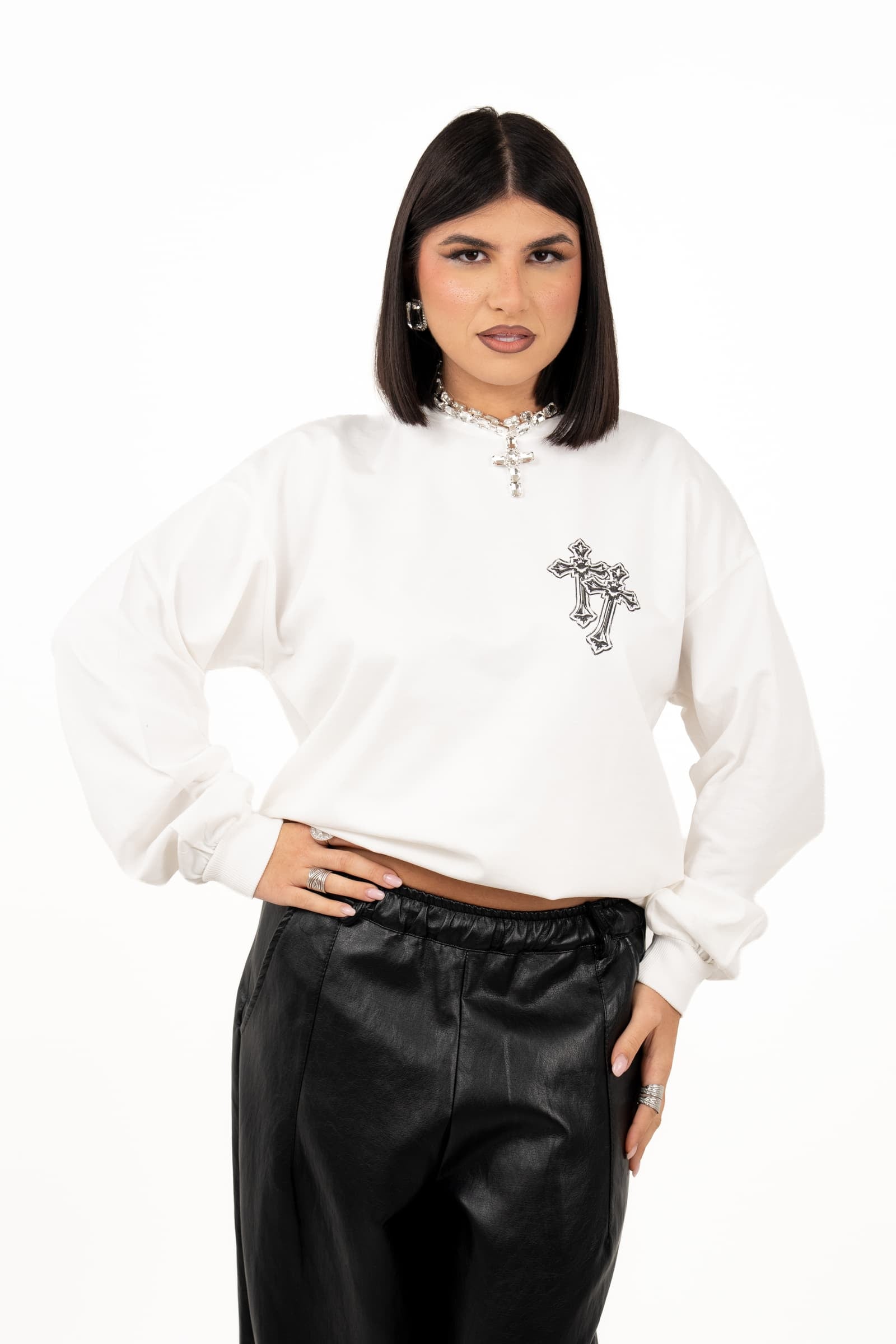 MAGLIA CROSS BIANCA MANICA LUNGA TAGLIA UNICA
