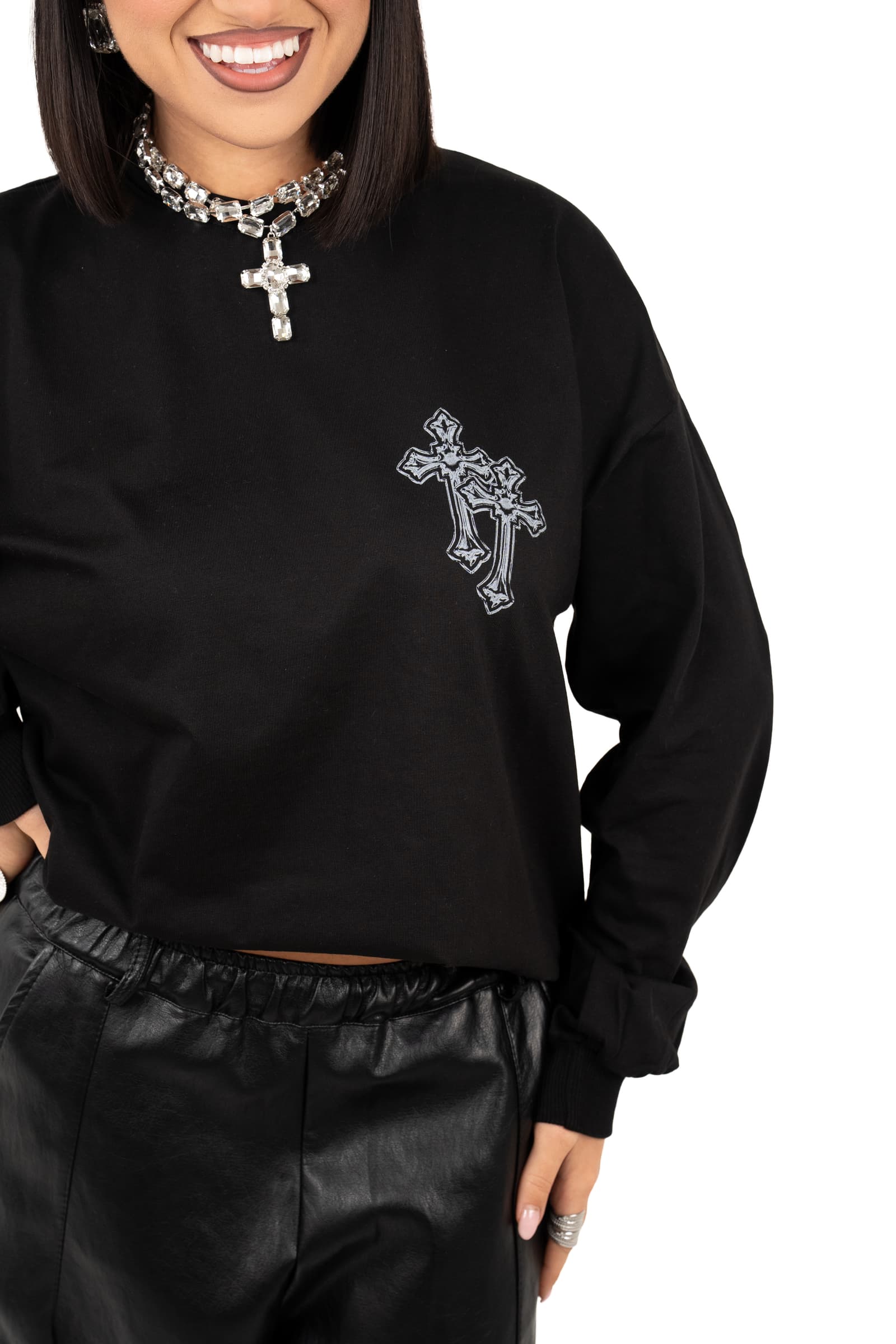 MAGLIA CROSS NERA MANICA LUNGA TAGLIA UNICA
