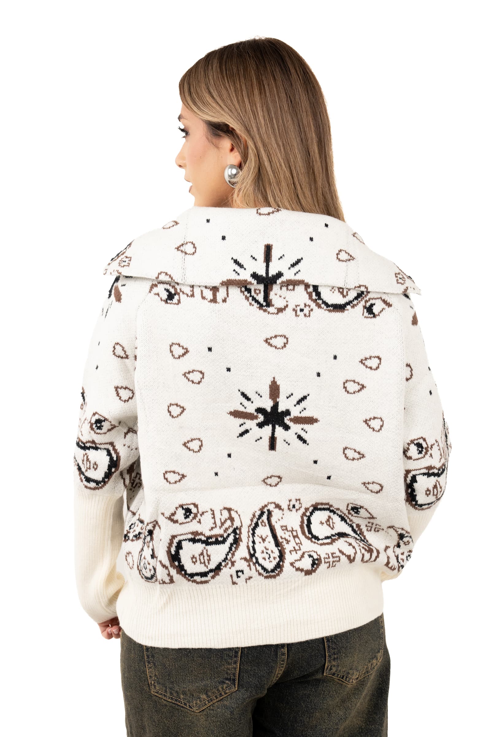 CARDIGAN ANASTASIA PANNA/MARRONE FANTASIA BANDANA TAGLIA UNICA