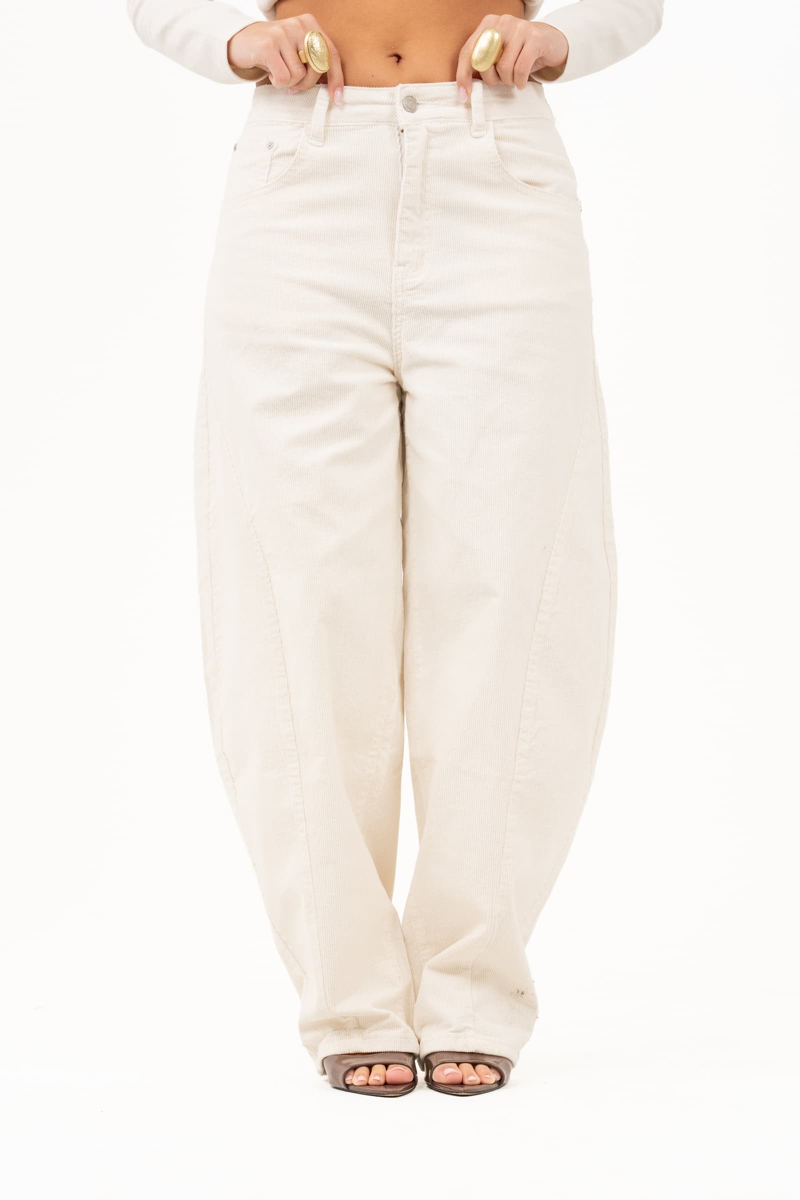 PANTALONI ROMY BEIGE BALLON IN VELLUTO A COSTINE