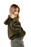 FELPA TETI VERDE MILITARE CON ZIP E CAPPUCCIO ZIP MOCHY TAGLIA UNICA