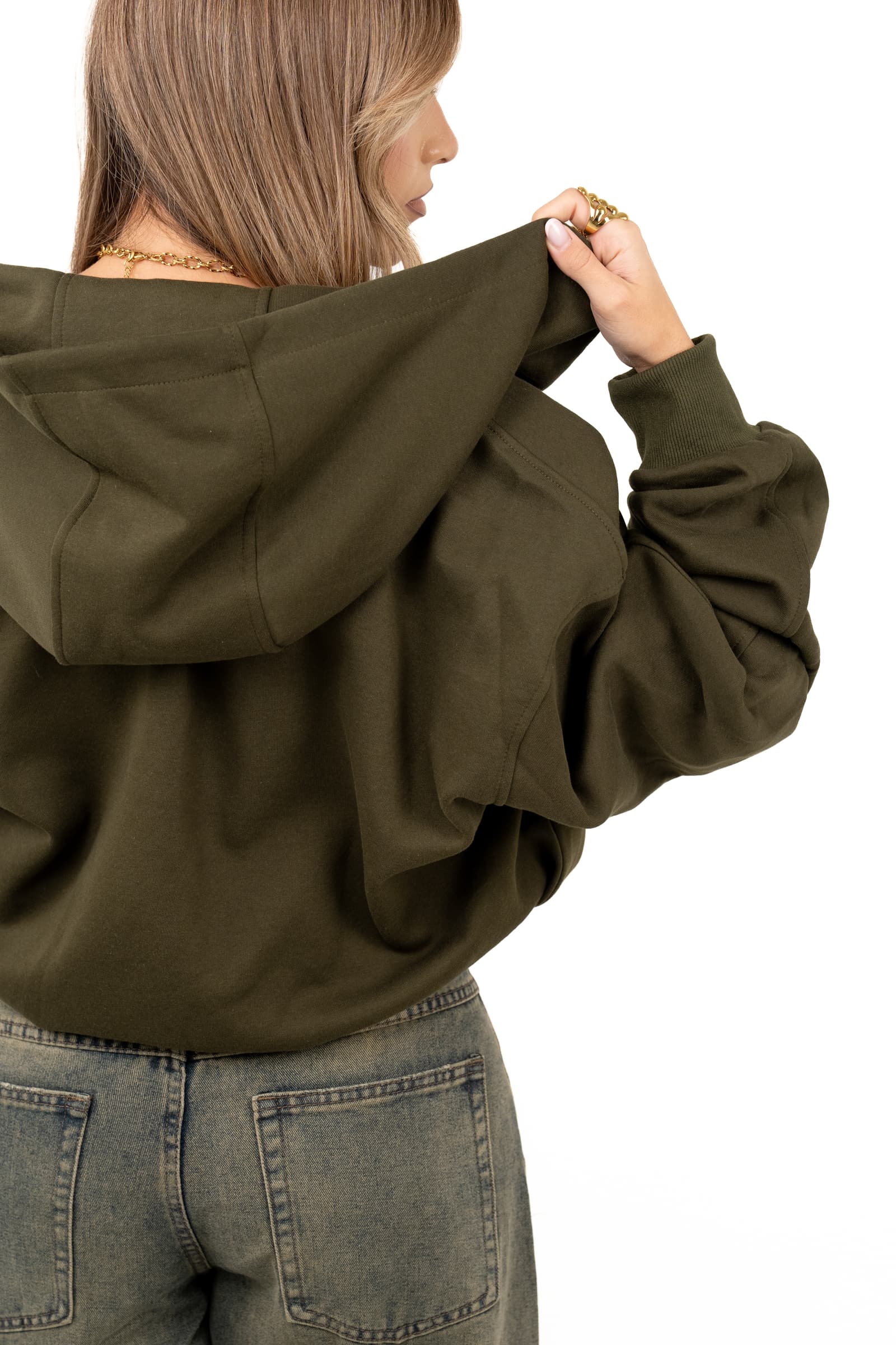 FELPA TETI VERDE MILITARE CON ZIP E CAPPUCCIO ZIP MOCHY TAGLIA UNICA