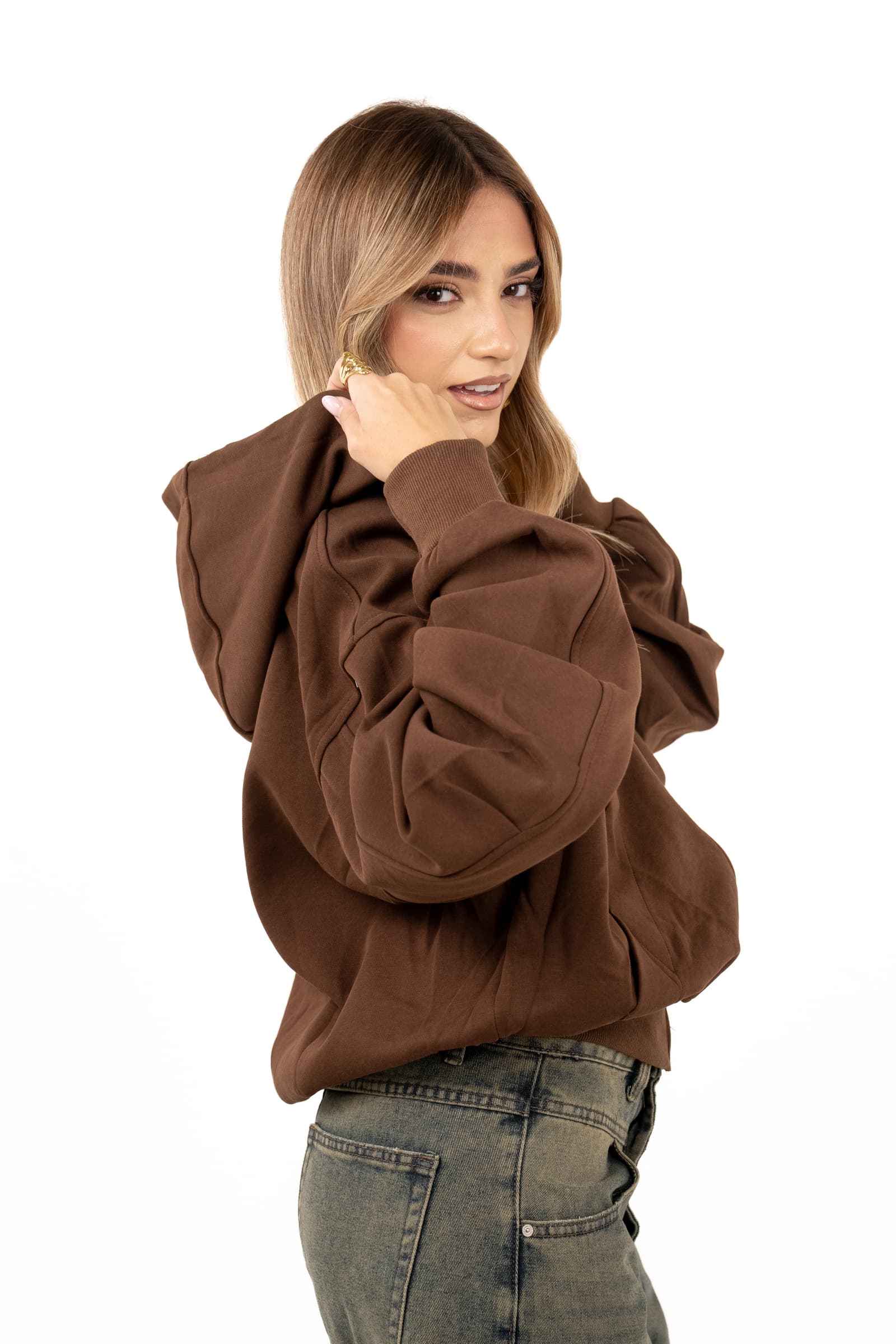 FELPA TETI MARRONE CON ZIP E CAPPUCCIO ZIP MOCHY TAGLIA UNICA