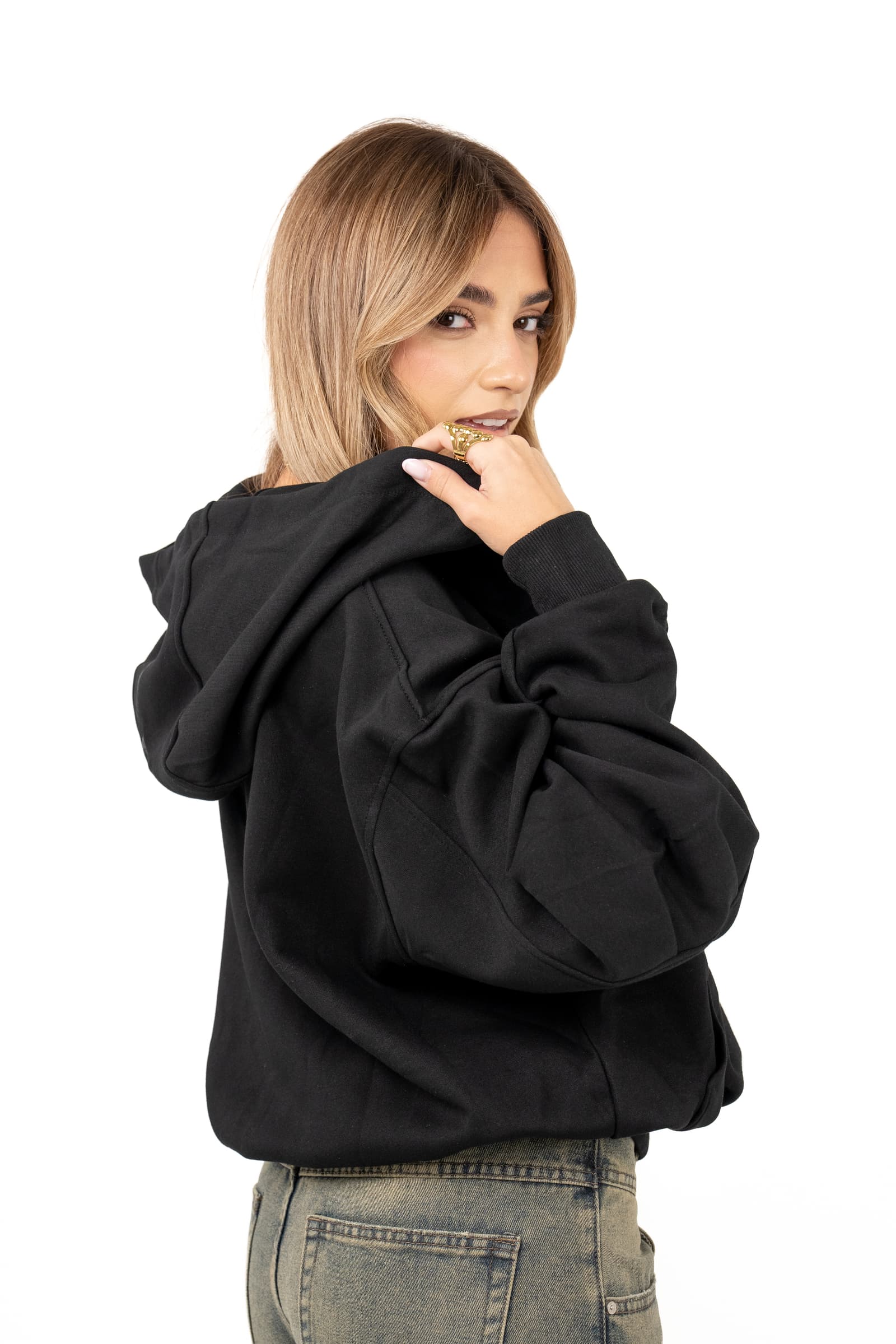 FELPA TETI NERA CON ZIP E CAPPUCCIO ZIP MOCHY TAGLIA UNICA