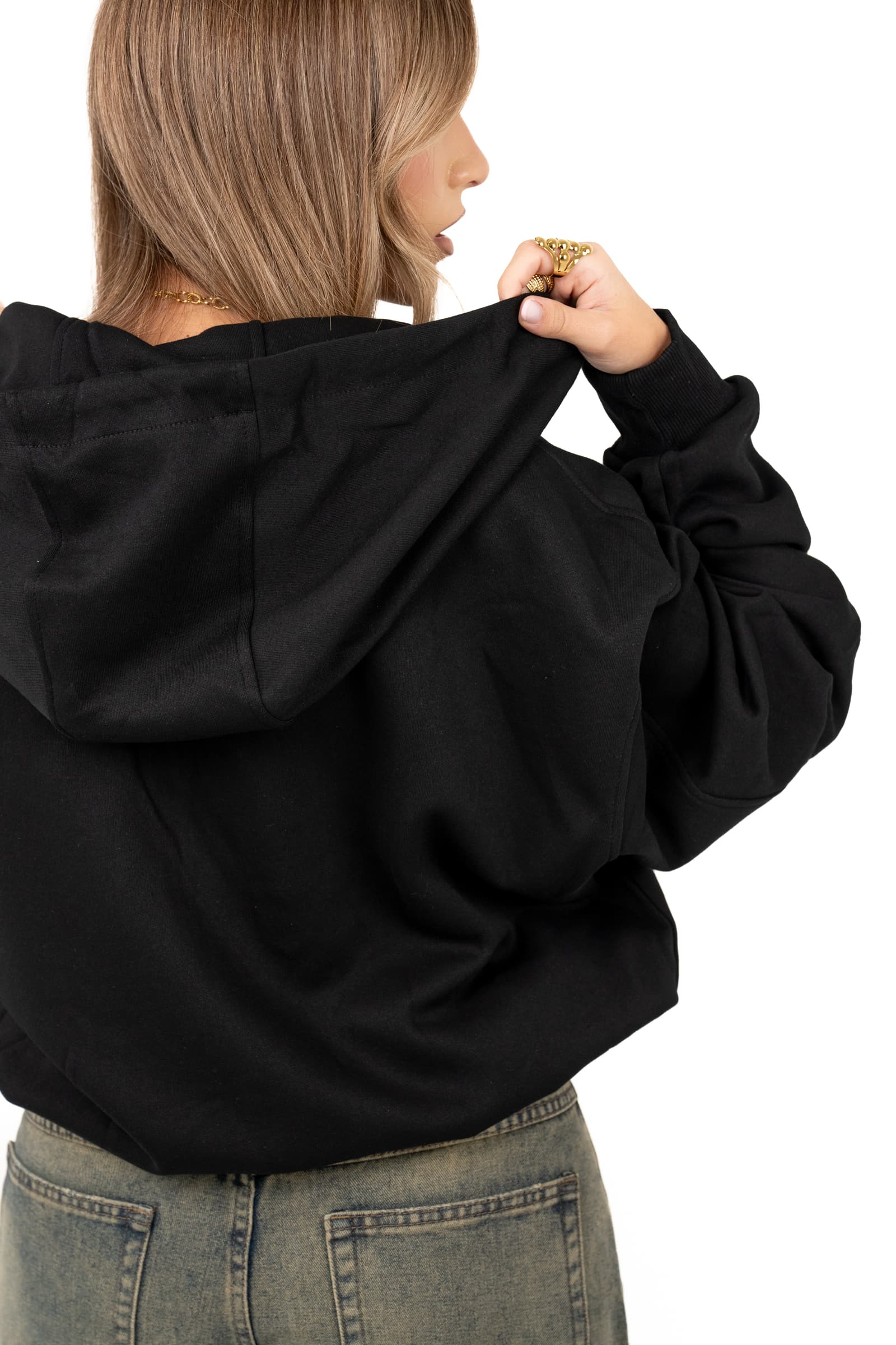 FELPA TETI NERA CON ZIP E CAPPUCCIO ZIP MOCHY TAGLIA UNICA