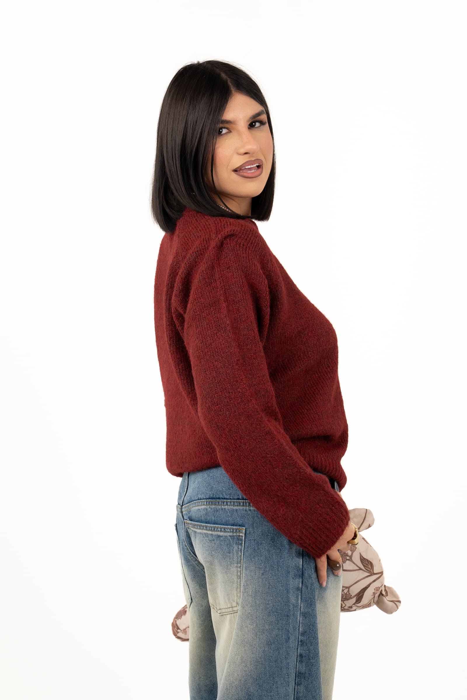 MAGLIONE LIZA BORDEAUX IN MAGLIA SOFFICE TAGLIA UNICA