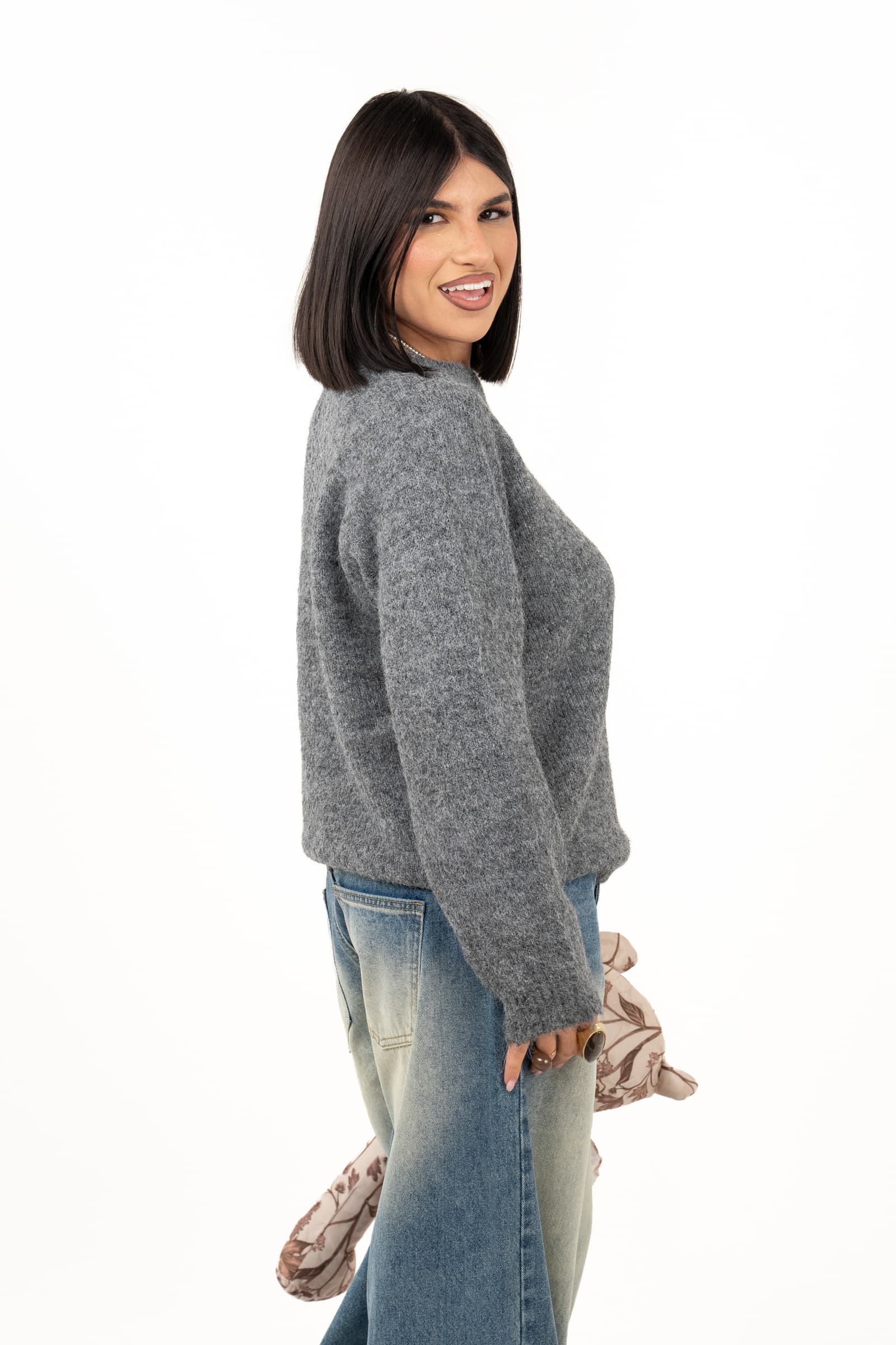 MAGLIONE LIZA GRIGIO IN MAGLIA SOFFICE TAGLIA UNICA