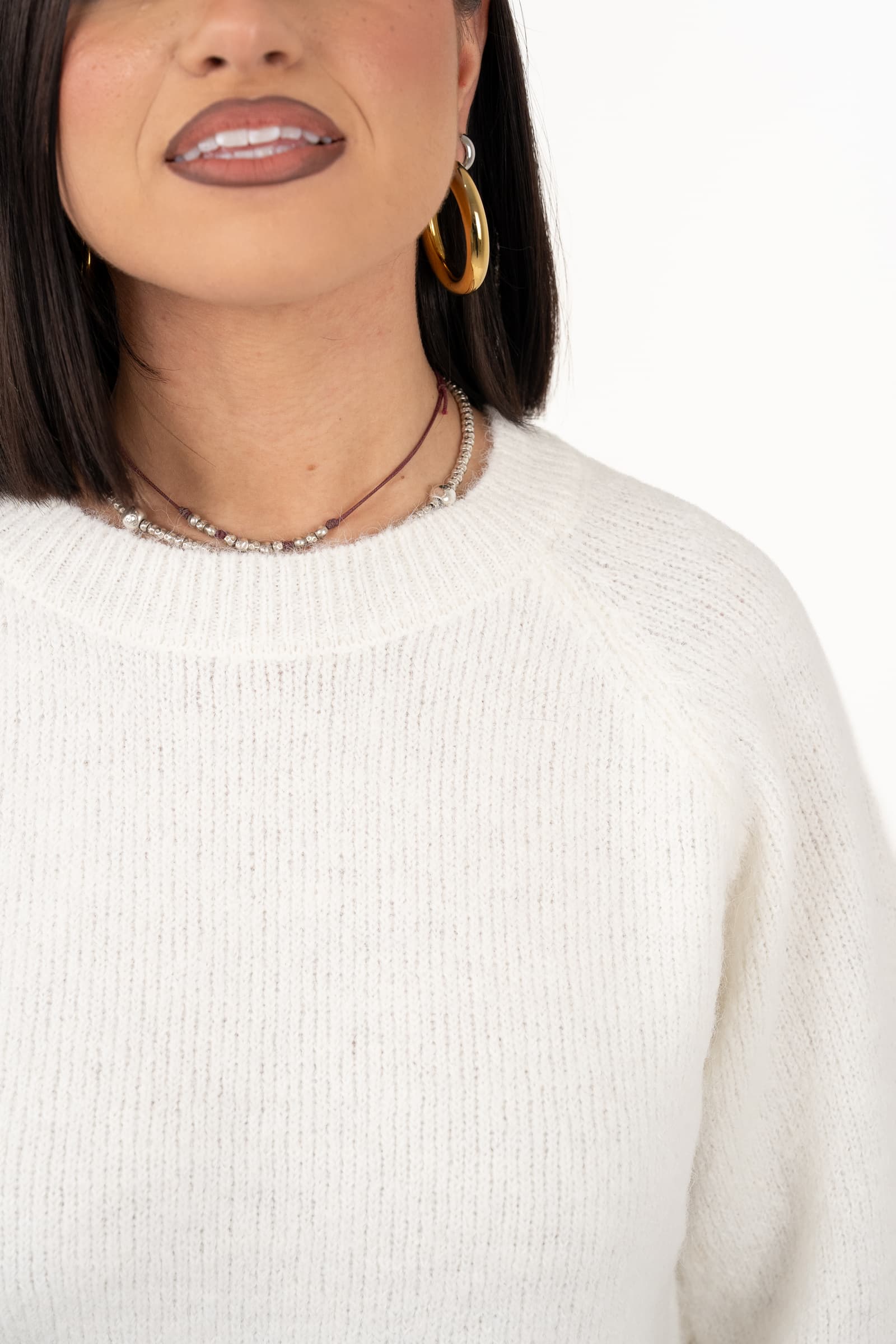 MAGLIONE LIZA BIANCO IN MAGLIA SOFFICE TAGLIA UNICA