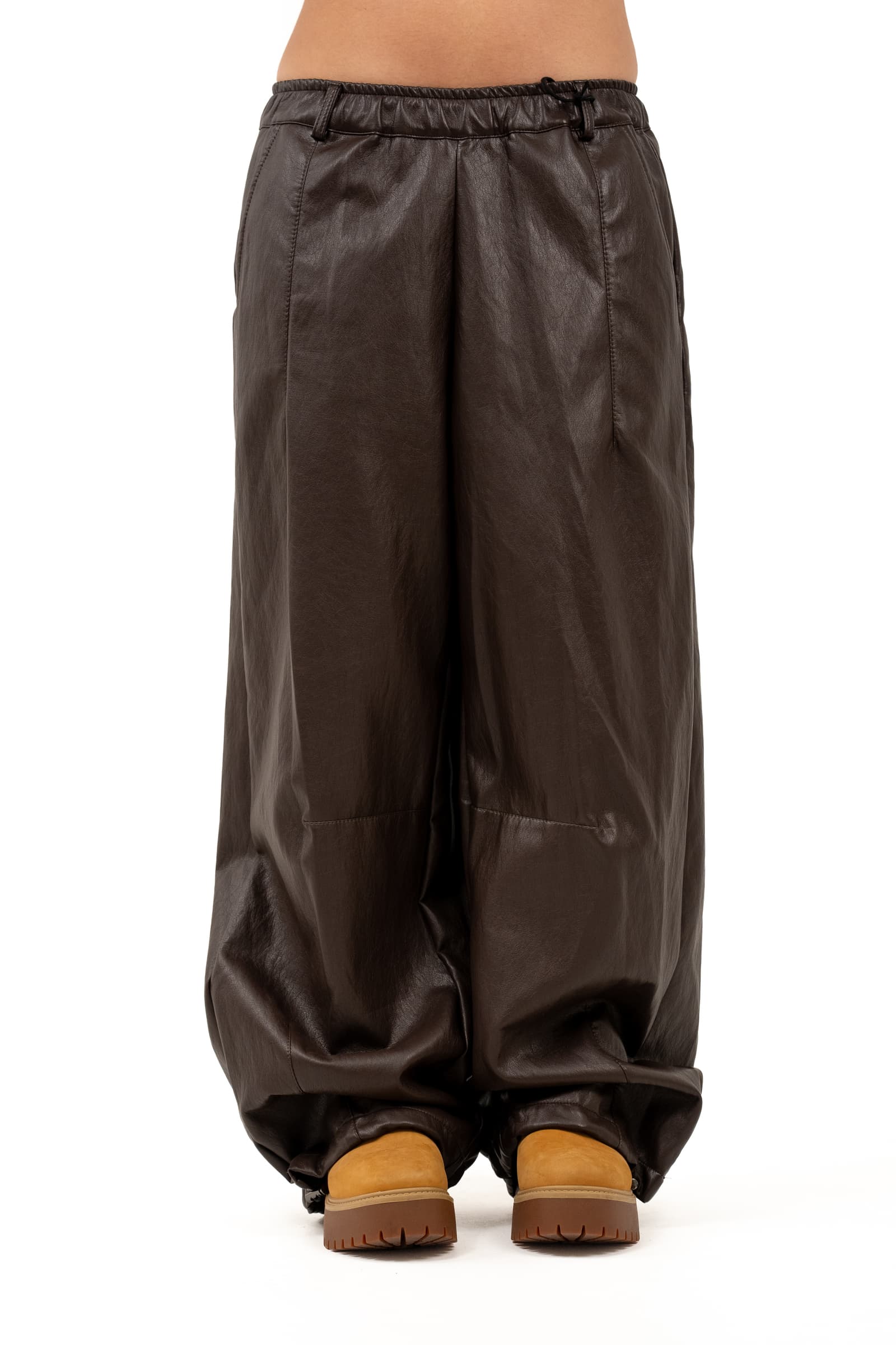 PANTALONE VIRGINIA MARRONE PALAZZO ECOPELLE JUST WEST TAGLIA UNICA