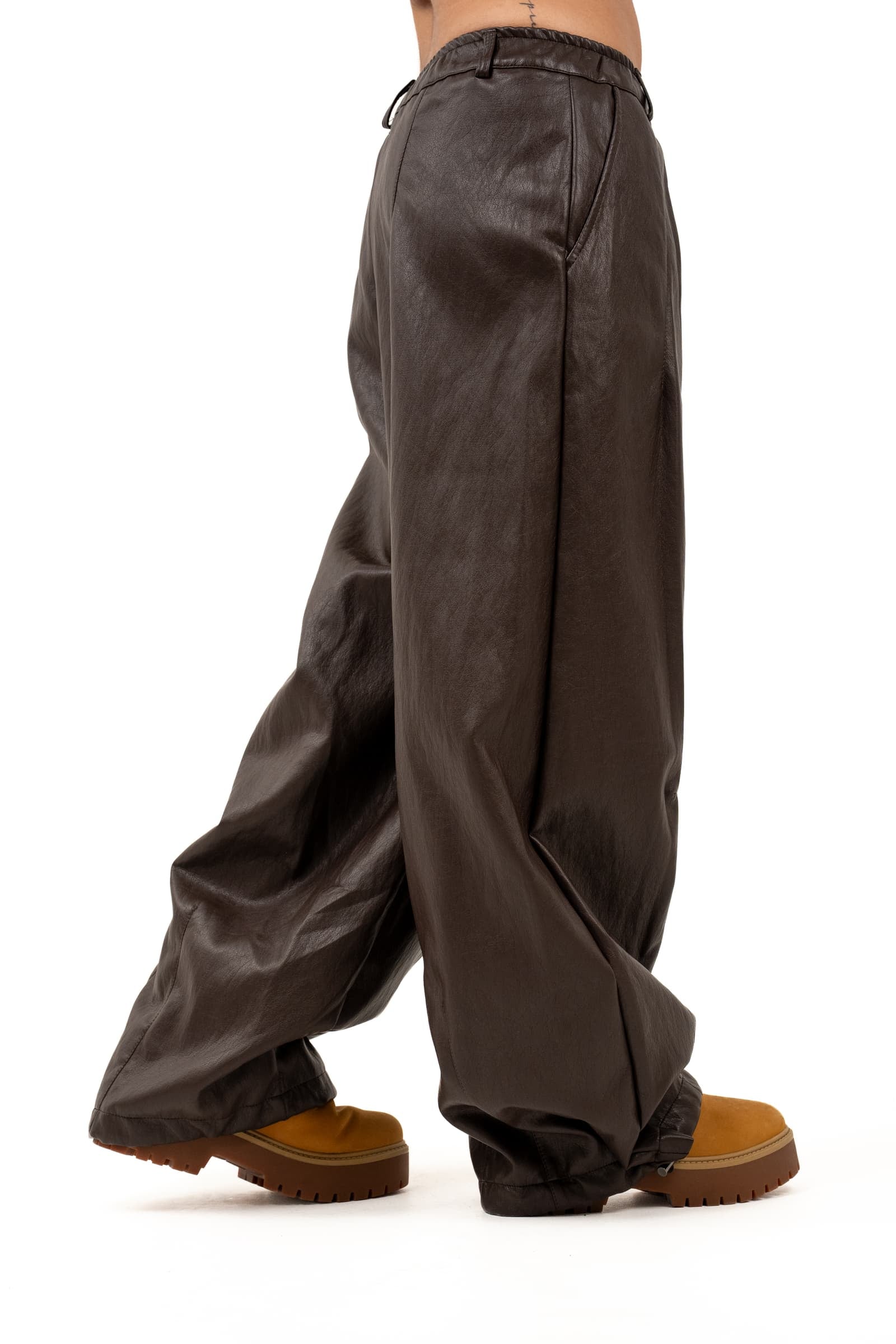 PANTALONE VIRGINIA MARRONE PALAZZO ECOPELLE JUST WEST TAGLIA UNICA